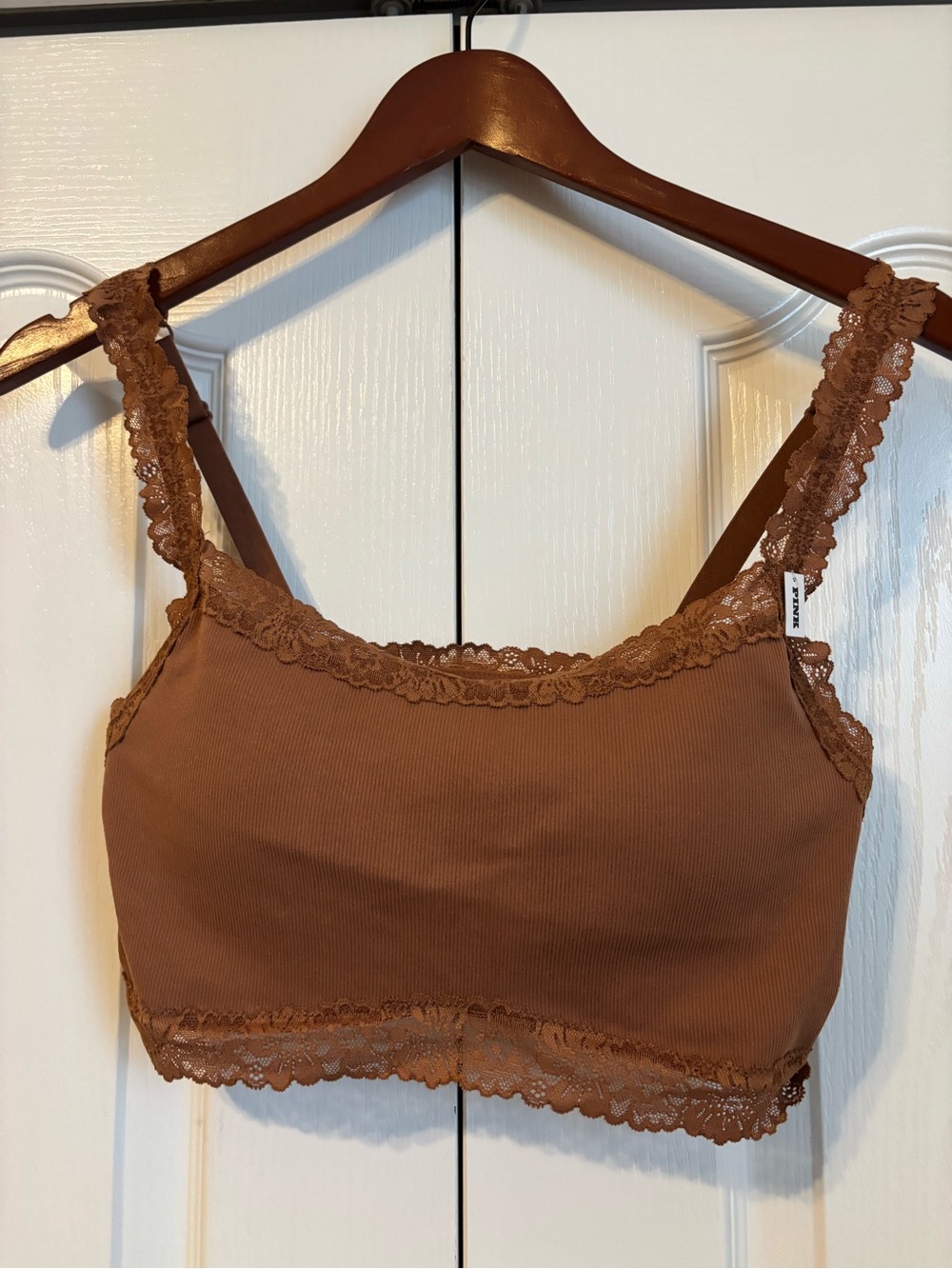 PINK Victoria's Secret Ribbed Lace-Trim Bralette in Brown
